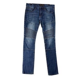 Ring of Fire Mens Slim Fit Moto Biker Jeans Blue Medium Wash 30x32 Ribbed Knee